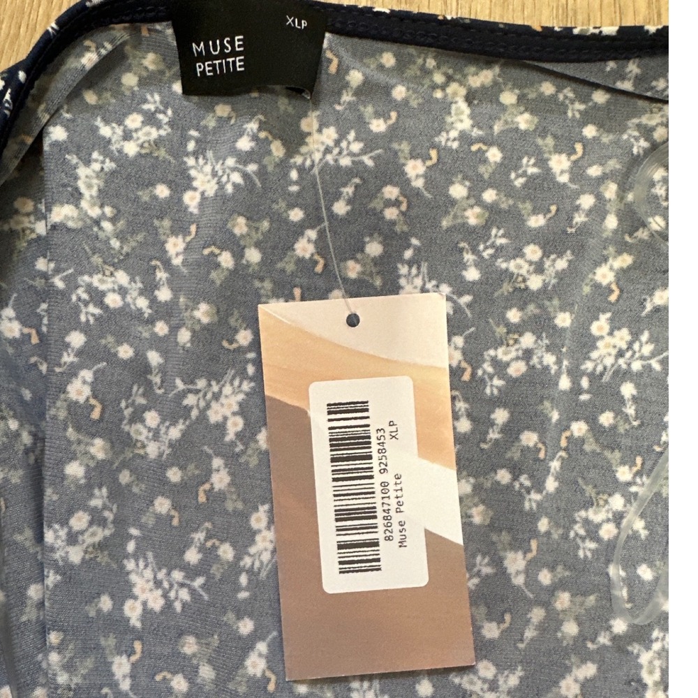 Muse Petite Navy Blue Floral Wrap Midi Dress Ruffle Hem XLP D18216P NEW - Picture 7 of 7